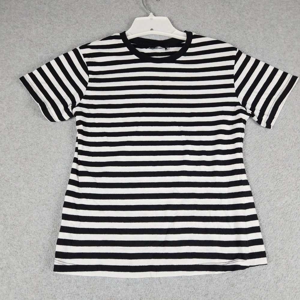 ASOS DESIGN T-Shirt Womens 0 Black White Striped Crew Neck Short Sleeve Summer